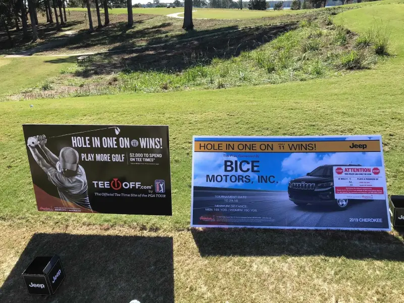 Bice Motors lawn signs in community
